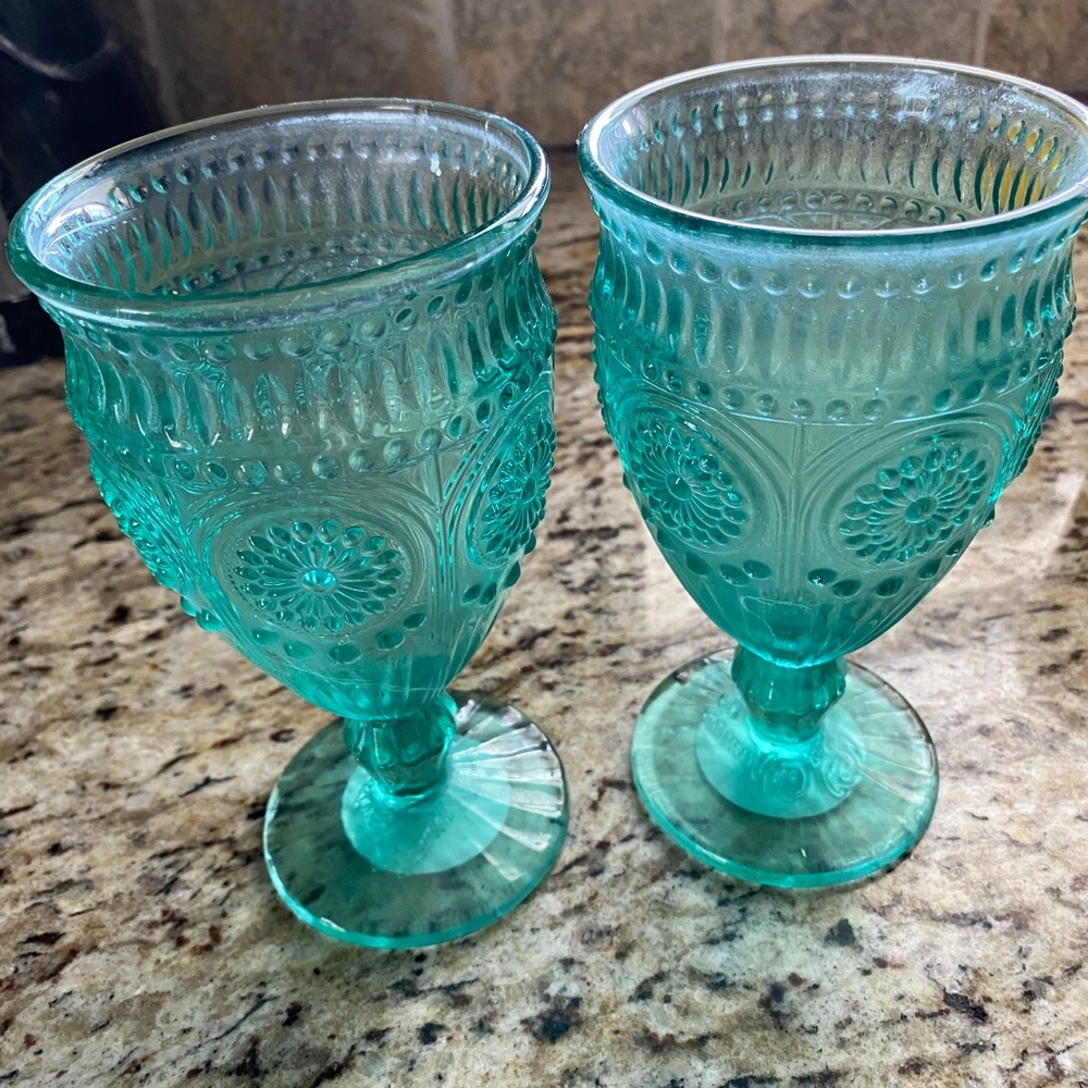 2 The Pioneer Woman Turquoise Floral Goblets